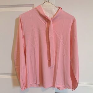 Pale Pink Blouse with Tie Neck